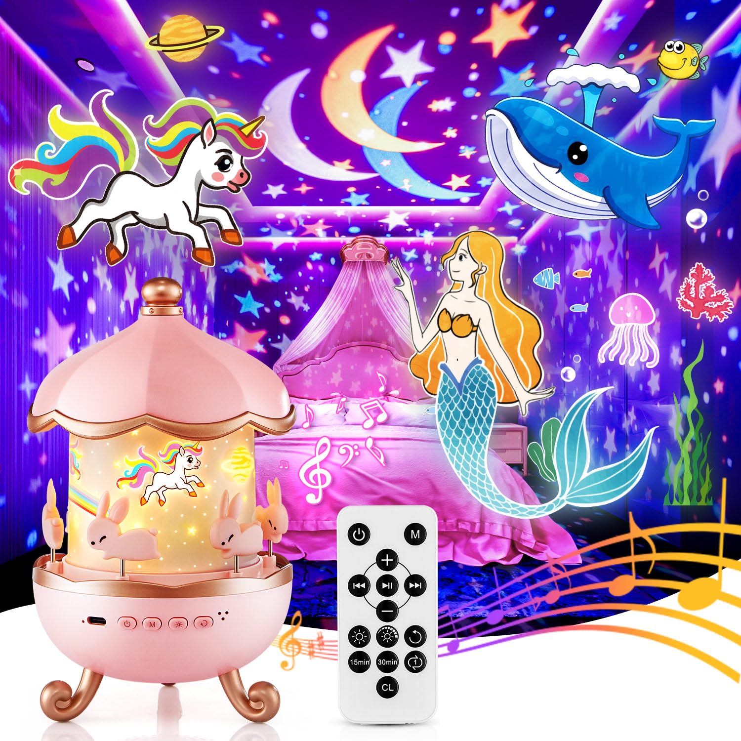 デュエルマスターズ Baby Party Night Night Light for Kids, 315 Light Modes+15 Films Unicorn Toys,15